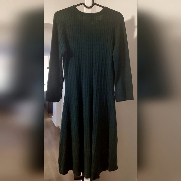 Twik | 3/4 Sleeve Cable Knit Mini Dress | Semi-flared | Green | Size M - Picture 2 of 3